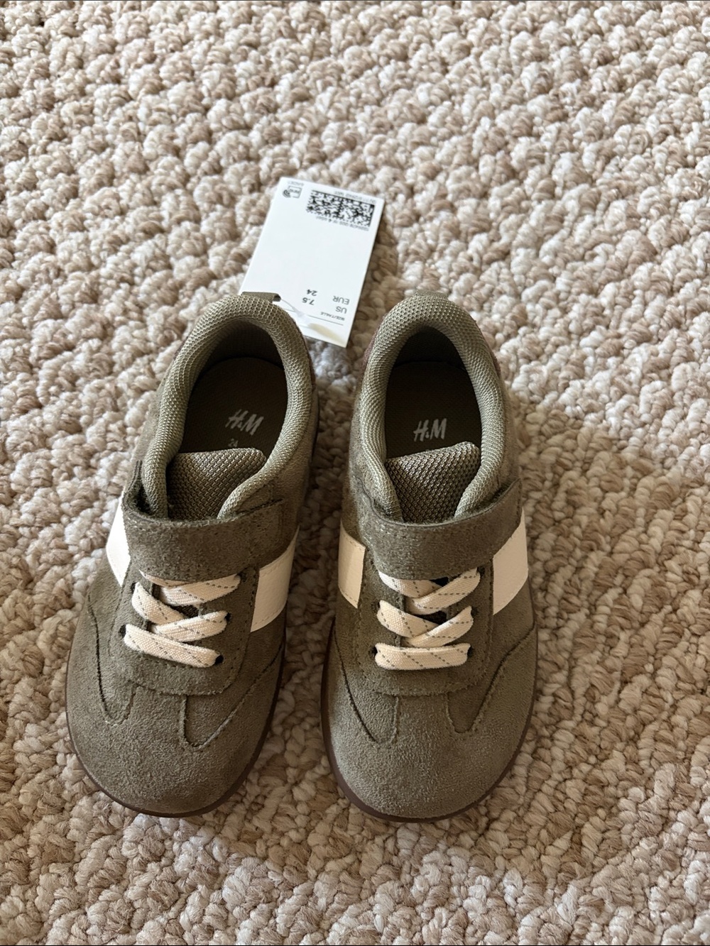 H&M Kids Olive Suede Sneakers with White Stripe